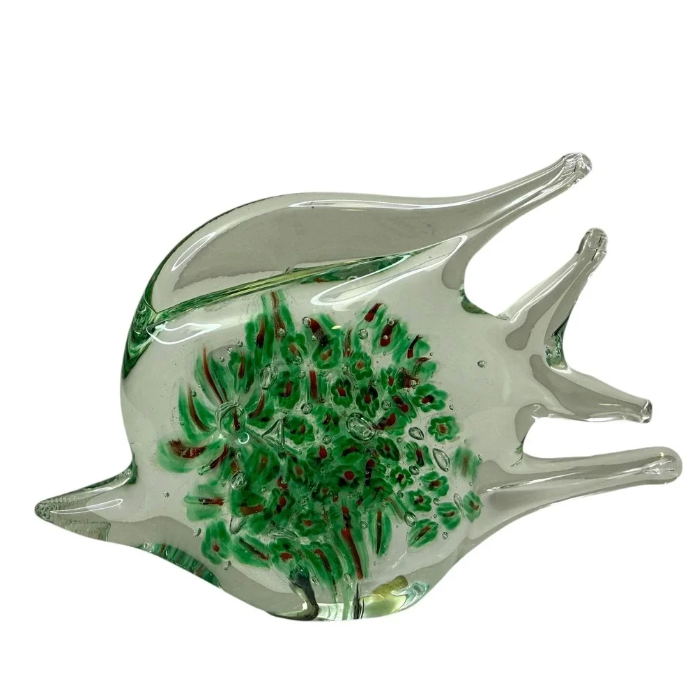 Murano Millefiori Hand Blown Glass Fish Figurine Paperweight Art Sculpture 3.5in